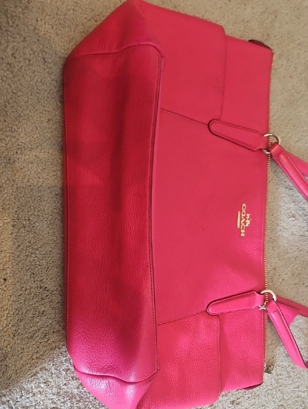 EUC Coach Ava Pink Pebble Leather Tote Bag - Signature Gold Logo - Picture 5 of 14